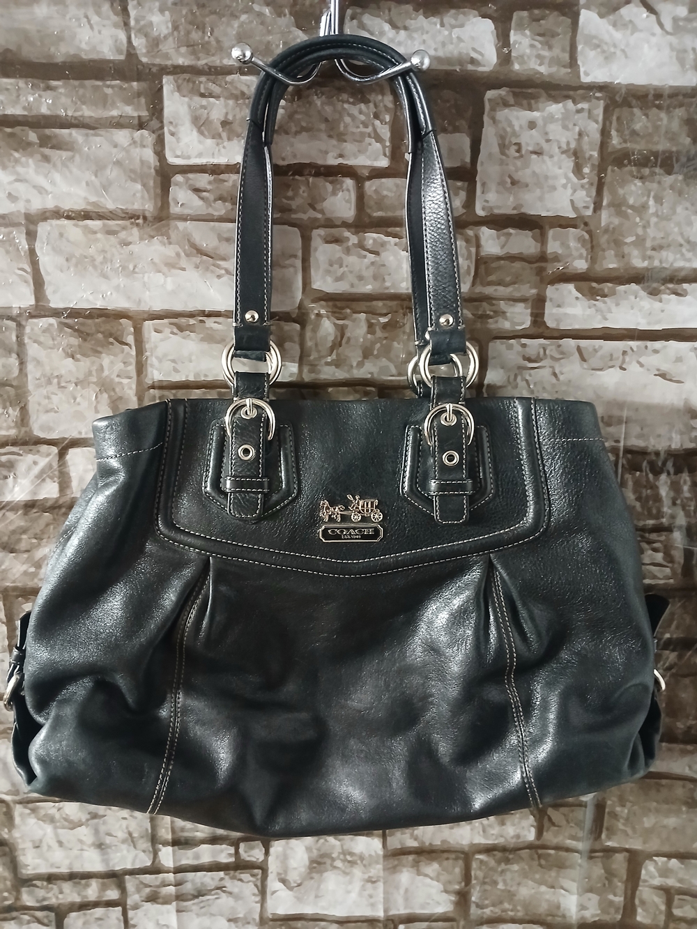 Coach Black Leather Shoulder Tote Bag